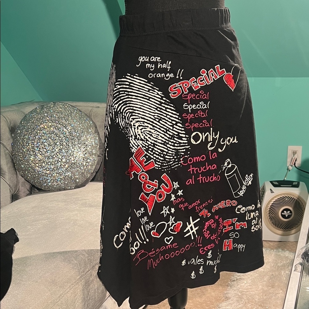 Disguise Black A-Line Skirt with Graphic Print